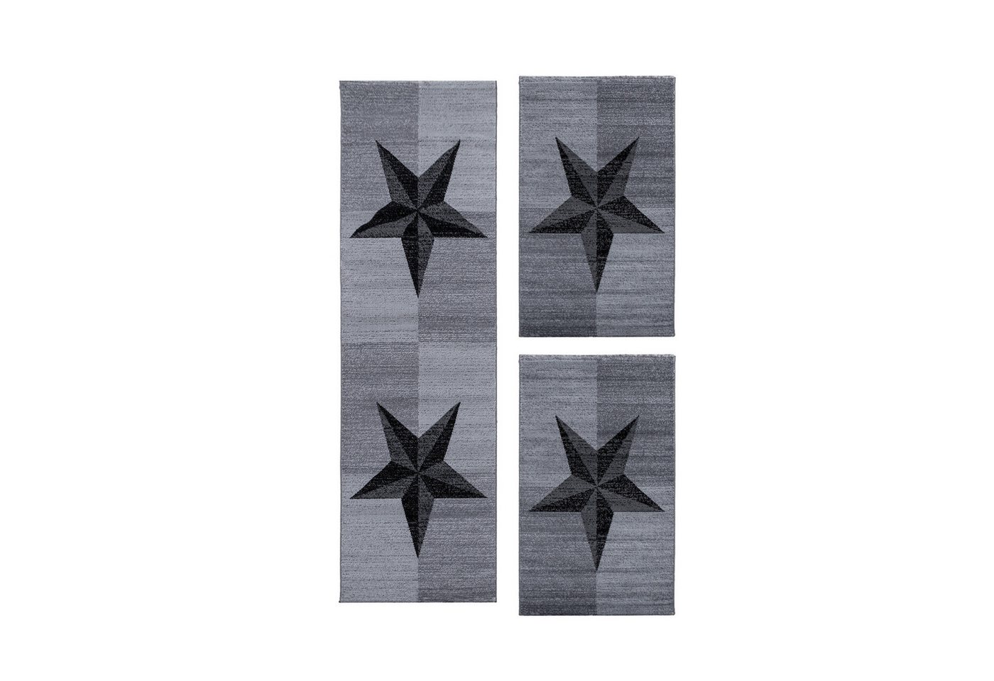 Teppium Teppich Sterne-Design, Rechteckig, Höhe: 6 mm, Schlafzimmer Teppich Bettumrandung Läufer Set 3 teilig Grau-2 Teppium Teppich Sterne-Design, Rechteckig, Höhe: 6 mm, Schlafzimmer Teppich Bettumrandung Läufer Set 3 teilig Grau-2 von Teppium