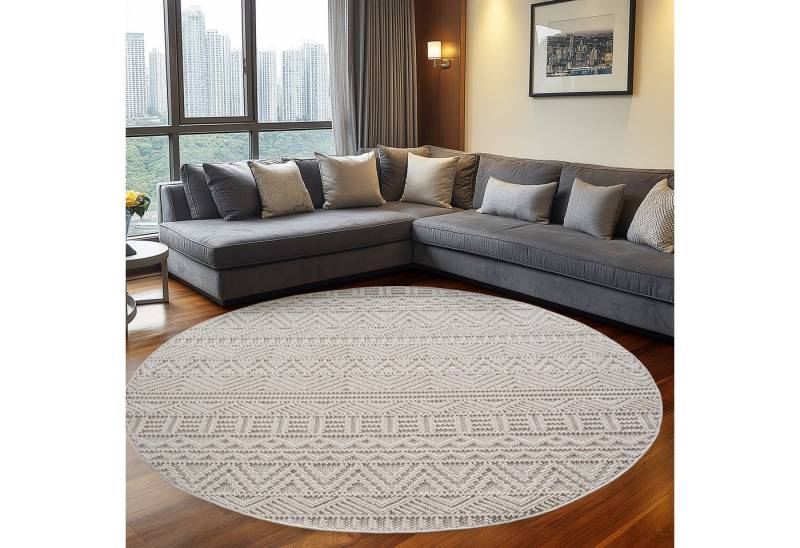 Teppium Teppich Skandinavisches Vintage-Muster auf Bouclé-Teppich, Rund, Höhe: 20 mm, Kurzflor Schlingen Teppich Creme Boucle-Loop Wohnzimmer Teppich Teppium Teppich Skandinavisches Vintage-Muster auf Bouclé-Teppich, Rund, Höhe: 20 mm, Kurzflor Schlingen Teppich Creme Boucle-Loop Wohnzimmer Teppich von Teppium