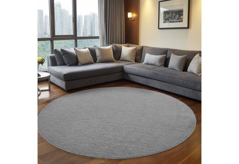Teppium Teppich Unicolor - Einfarbig, Rund, Höhe: 20 mm, Kurzflor Schlingen Teppich Grau Boucle-Loop Wohnzimmer Teppich von Teppium
