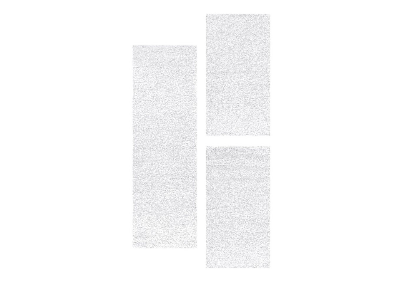 Teppium Teppich Unicolor - Einfarbig, Rechteckig, Höhe: 50 mm, Schlafzimmer Teppich Bettumrandung Läufer Set 3 teilig Weiß von Teppium