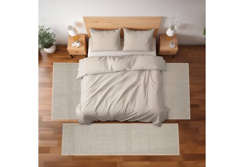 Teppium Teppich Unicolor - Einfarbig, Rechteckig, Höhe: 7 mm, Schlafzimmer Teppich Bettumrandung Läufer Set 3 teilig Creme von Teppium