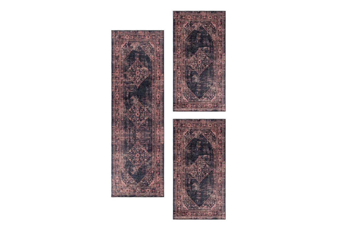 Teppium Teppich Vintage-Stil, Rechteckig, Höhe: 6 mm, Schlafzimmer Teppich Bettumrandung Läufer Set 3 teilig Rot-2 Teppium Teppich Vintage-Stil, Rechteckig, Höhe: 6 mm, Schlafzimmer Teppich Bettumrandung Läufer Set 3 teilig Rot-2 von Teppium