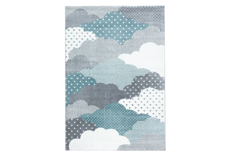Teppium Teppich Wolken Design, Rechteckig, Höhe: 10 mm, Teppich Kinderzimmer Wolke Design Kinder Teppich Blau Babyzimmer von Teppium