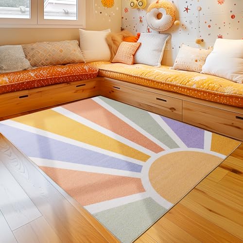 Teppium Teppich für Kinderzimmer, Sonnen Muster Jungen-Mädchen Babyzimmer Teppich Kinderzimmer Bunt Teppich Pflegeleicht, Farbe:Multi, Maße:100 x 150 cm von Teppium