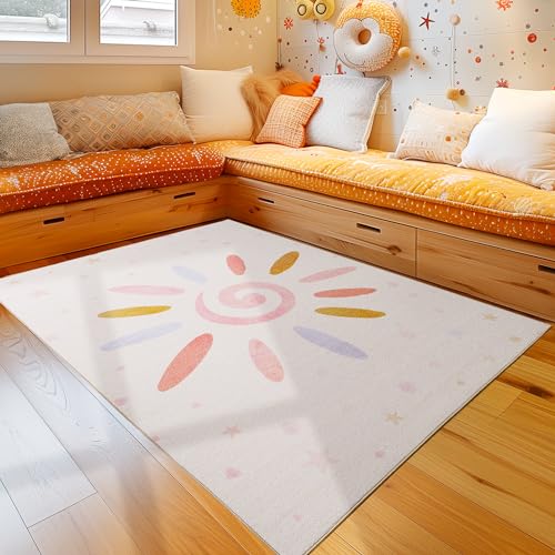 Teppium Teppich für Kinderzimmer, Sonnen und Sternmuster Jungen-Mädchen Babyzimmer Teppich Kinderzimmer Bunt Teppich Pflegeleicht, Farbe:Creme, Maße:160 x 230 cm von Teppium