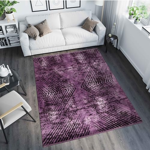 Vintage Design Teppich Kurzflor Deko Wohnzimmer Esszimmer Schlafzimmer Flur Küchenteppich Weich & Flauschig Pflegeleicht Flauschiger Läufer Teppich Farbe: Violett, Grösse: 80 x 250 cm von Teppium