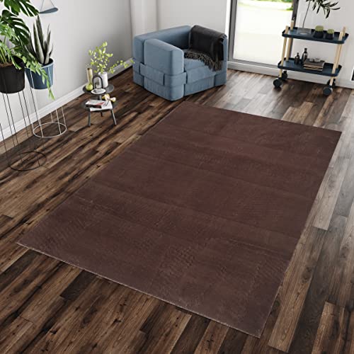 Hochflor Teppich im Modernen Stil Einfarbig Unicolor Soft & Flauschig Pflegeleicht Wohnzimmmer Schlafzimmer Flur Weicher Langflor Rechteckig Teppich in Farbe: Braun, Grösse: 140 x 200 cm von Teppium