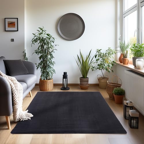 Kurzflor Teppiche im modernen Stil Waschbarer Teppich Unicolor & Einfarbig Rechteckig Teppich Deko Wohnzimmer Flauschiger Teppich Schlafzimmer Kinderzimmer in Farbe: Schwarz Grösse: 160 x 230 cm von Teppium