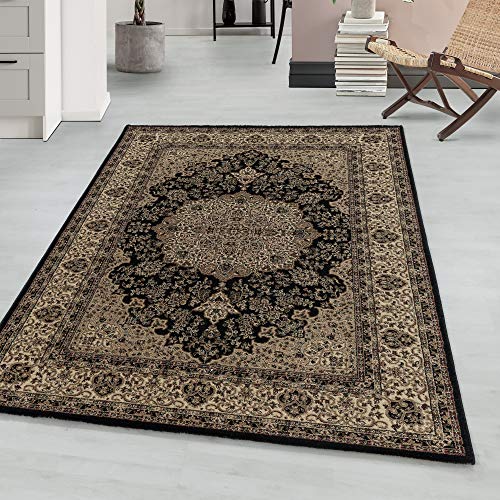 Wohnzimmerteppich Orient Design Kurzflor Schlafzimmer Esszimmer Küche Flur Teppich Pflegeleicht Weich & Flauschig Flauschiger Rechteckig Teppich in Farbe: Schwarz, Grösse: 300 x 400 cm von Teppium