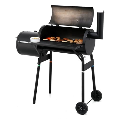 tepro Smoker Wichita (Holzkohle-Grillwagen mit Rollen) zum Räuchern und Grillen, Neben- und Hauptkammer mit Belüftungsregler und Kamin, Thermometer, Maße ca. 115 x 63,5 x 116,5 cm von tepro