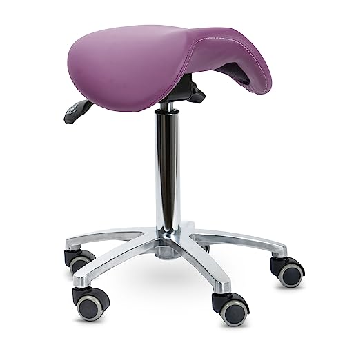 Drehhocker mit kippbarem Sattelsitz Magenta von Teqler