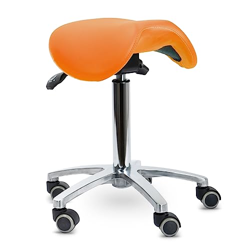 Drehhocker mit kippbarem Sattelsitz Orange von Teqler
