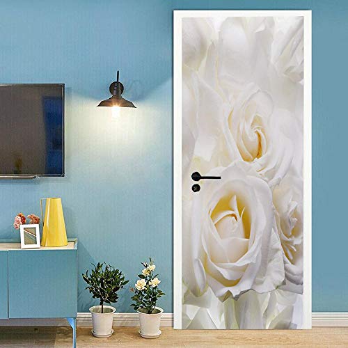Teqoasiy Weiß türaufkleber selbstklebend 60 x 200cm Rose Türfolie selbstklebend 3D Türposter Selbstklebend Fototapete Tür Aufkleber Abnehmbar Wohnzimmer Küche Schlafzimmer Wandaufkleber von Teqoasiy