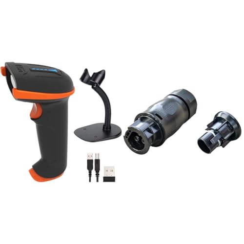 Tera Barcode Scanner 1D 2D QR Wireless Kabellos 2,4 GHz + Wired USB 2,0 Kabelgebunden Handscanner & Yubaoly Betteri BC01 Netzanschluss Buchse Netz Stecker mit Endkappe im Set IP67 3-polig-524-DE2 von Tera