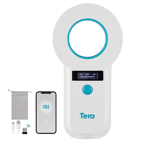 Tera Haustier-Mikrochip-Leser-Scanner, Tier-Chip-ID-Scanner mit OLED-Display, wiederaufladbarer Datenspeicher schneller kabelloser Austausch-Tag-Scanner für Hunde, Katzen, Tiermanagement, Blaue Taste von Tera