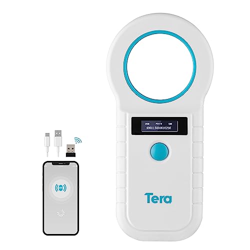 Tera Haustier-Mikrochip-Leser-Scanner, Tier-Chip-ID-Scanner mit OLED-Display, wiederaufladbarer Datenspeicherung, schneller kabelloser Austausch, Tag-Scanner für Hunde, Katzen, Tiermanagement, Weiß von Tera