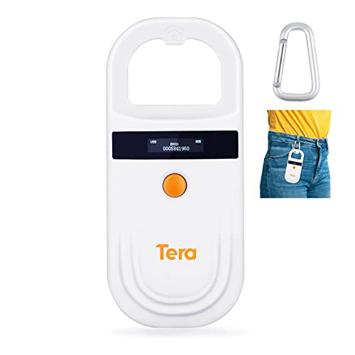 Tera Pet Microchip Reader Scanner with D-Buckle, RFID Portable Animal Chip ID Scanner with OLED Display Rechargeable Pet Tag Scanner for Dog Cat Pig for ISO 11784/11785, FDX-B, EMID von Tera