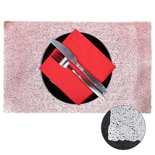 Platz-Matten Abwaschbar 6er Set PVC Rosa Rechteckige Hohle Tischsets Hitzebeständige rutschfeste Platz-Matten für Esszimmer Dekorative 45 x 30cm,8914 von Terafeels