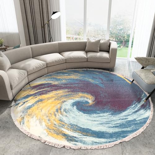 Terafeels Waschbar Teppich 120 × 120cm Teppich Antirutschunterlage Teppich Wohnzimmer Vintage Boho Runder Teppich mit Quasten für Schlafzimmer,Flur,Wohnzimmer,Couchtisch,Fußmatten,10120 von Terafeels