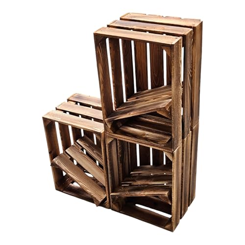 3er Set Holzkiste Weinkiste Obstkiste GEFLAMMT 40cm x 30cm x 25cm -mit Zwischenboden- als Regal und Deko (3er Set Boden lose) von Teramico