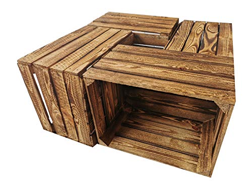 4er Set Holzkisten in verschiedenen Variationen- Ideal als Couchtisch, zur Aufbewahrung oder einfach tolle Dekoration (Geflammt Used) von Teramico