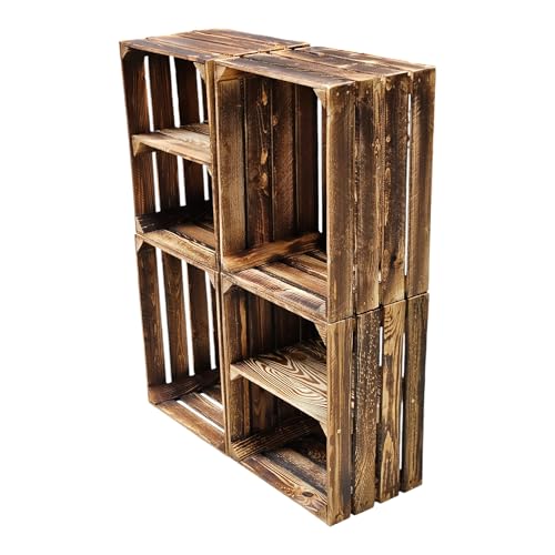 4er Set Holzkisten in verschiedenen Variationen- Ideal als Couchtisch, zur Aufbewahrung oder einfach tolle Dekoration (Geflammt Used 2 x Quer) von Teramico