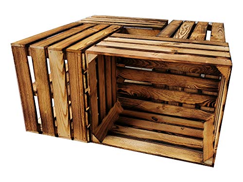 4er Set Holzkisten in verschiedenen Variationen - Ideal als Couchtisch, zur Aufbewahrung oder einfach tolle Dekoration (Neu Geflammt) von Teramico