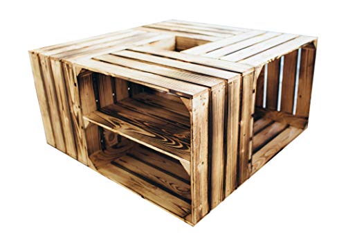 4er Set Holzkisten in verschiedenen Variationen- Ideal als Couchtisch, zur Aufbewahrung oder einfach tolle Dekoration (Neu Geflammt 2 x Boden Längs) von Teramico