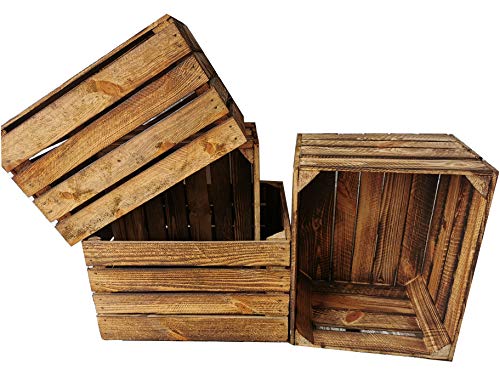 Alte geflammte Obstkisten/Holzkisten in vielen Variationen -Ideal zum Möbelbau oder zur Aufbewahrung- Sehr massiv und stabil verarbeitet (4er Set/ohne Boden) von Teramico