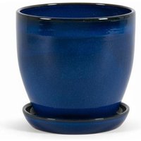 Blumentopf Aus Keramik Modell "Eggpot" 22cm in Royal Blau Mit Teller von Teramico