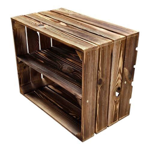 Geflammte Holzkisten Weinkisten Obstkisten mit Mittelbrett/Zwischenbrett Ablage für Aufbwahrung Schuhregal (50er / 1er Set, Mit Ablage Lang) von Teramico