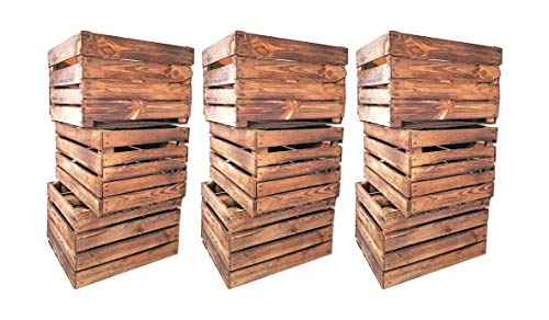 Geflammte Holzkisten im Set-Angebot: Originale, vintage Obstkisten Apfelkisten aus dem alten Land zum Möbelbau oder Dekoration mit den Maßen 50 x 40 x 30cm (9er Set) von Teramico