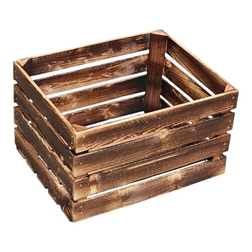 Geflammte Holzkisten im Set-Angebot: Originale, vintage Obstkisten Apfelkisten aus dem alten Land zum Möbelbau oder Dekoration mit den Maßen 50 x 40 x 30cm (Einzelkiste) von Teramico