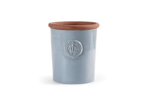 Pflanzgefäß Blumentopf Übertopf Krone Steinzeug glasiert Weiß Grau Türkis 34cm 45cm absolut Frostfest und witterungsbeständig (October Gray, 25cm x 28cm) von Teramico