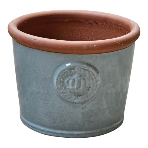 Pflanzgefäß Blumentopf Übertopf Krone Steinzeug glasiert Weiß Grau Türkis 34cm 45cm absolut Frostfest und witterungsbeständig (October Gray, 45cm x 34cm) von Teramico