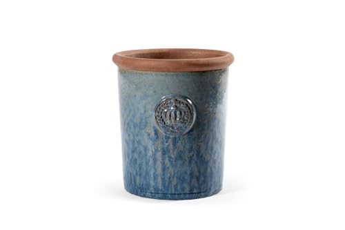 Pflanzgefäß Blumentopf Übertopf Krone Steinzeug glasiert Weiß Grau Türkis 34cm 45cm absolut Frostfest und witterungsbeständig (Rusty Blue, 34cm x 38cm) von Teramico