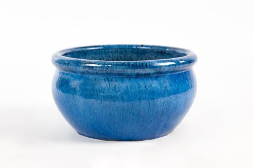 Pflanzgefäß Blumentopf Übertopf Modell Evergreen aus Keramik in Blau glasiert -absolut frostfest in verschiedenen Größen (34cm) von Teramico