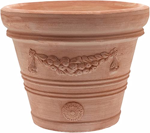 Pflanzgefäß Blumentopf Übertopf konisch rund Doppio Bordo LISCIO Echtes Terrakotta -Handarbeit- ABSOLUT FROSTFEST (Festonato 35cm) von Teramico