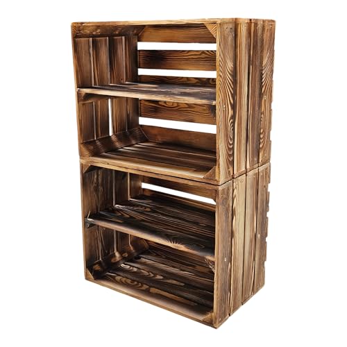 Teramico 2er Set Holzkisten als Weinregal/Weinhalter 50 c 40 c 30cm geflammt und gehobelt - Ideal für den Möbelbau von Teramico