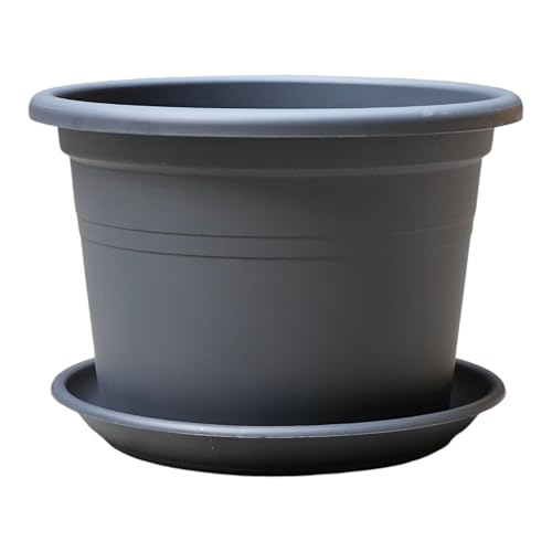 Teramico 4 x Blumentopf Pflanzgefäß Farbe Anthrazit Terrakotta und Taupe inkl. Untersetzer Kunststoff Übertopf Pflanzkübel Rund in verschiedenen Größen (Anthrazit, Ø 15cm) von Teramico
