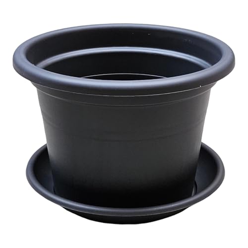 Teramico 4 x Blumentopf Pflanzgefäß Farbe Anthrazit Terrakotta und Taupe inkl. Untersetzer Kunststoff Übertopf Pflanzkübel Rund in verschiedenen Größen (Anthrazit, Ø 30cm) von Teramico