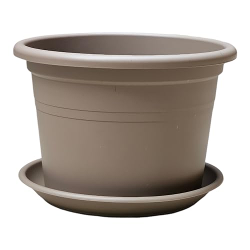 Teramico 4 x Blumentopf Pflanzgefäß Farbe Anthrazit Terrakotta und Taupe inkl. Untersetzer Kunststoff Übertopf Pflanzkübel Rund in verschiedenen Größen (Taupe, Ø 40cm) von Teramico