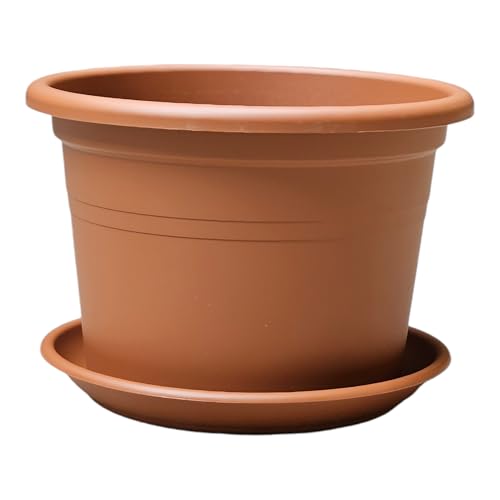 Teramico 4 x Blumentopf Pflanzgefäß Farbe Anthrazit Terrakotta und Taupe inkl. Untersetzer Kunststoff Übertopf Pflanzkübel Rund in verschiedenen Größen (Terrakotta, Ø 40cm) von Teramico