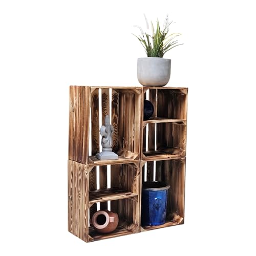 Teramico Brandneue Obstkisten/Weinkisten/Holzkisten 50 x 40 x 30cm Tolle Set-Angebote -Geflammt - massiv und stabil - Ideal zum Möbelbau - Spitzenqualität (4er Set geflammt Ablage kurz) von Teramico