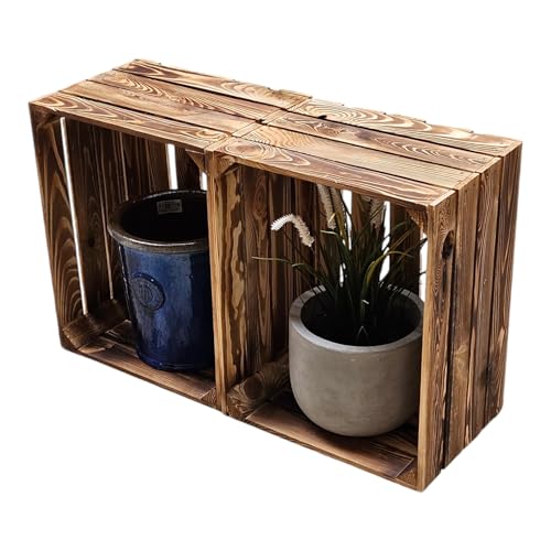 Teramico Holzkiste 50 x 40 x 30cm - Vintage-Look geflammt - Weinkiste Obstkiste Set Dekoration (2er Set, Ohne Ablage) von Teramico