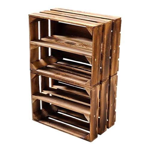 Teramico Vintage Holzkisten 40 x 30 x 25cm geflammt | Weinkisten & Obstkisten | Set-Angebote (2er Set Boden Lang) von Teramico