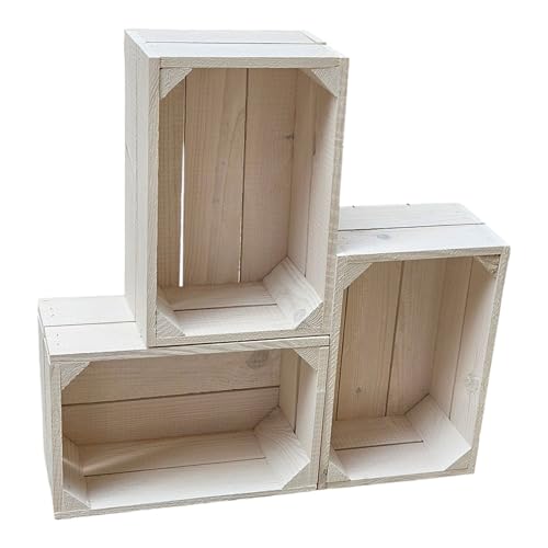Teramico Vintage Holzkisten 40 x 30 x 25cm geflammt | Weinkisten & Obstkisten | Set-Angebote (3 x 30 x 20 x 15cm weiß) von Teramico