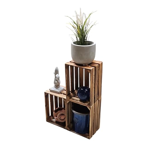 Teramico Vintage Holzkisten 40 x 30 x 25cm geflammt | Weinkisten & Obstkisten | Set-Angebote (3er Set ohne Boden) von Teramico