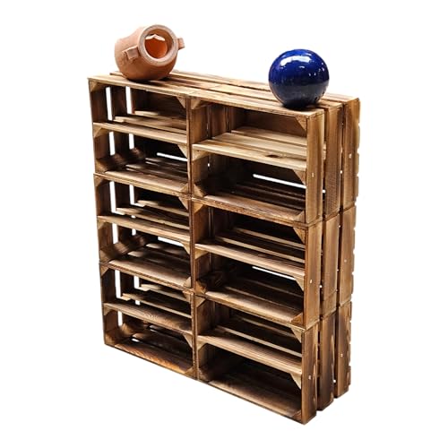 Teramico Vintage Holzkisten 40 x 30 x 25cm geflammt | Weinkisten & Obstkisten | Set-Angebote (6er Set Boden Lang) von Teramico