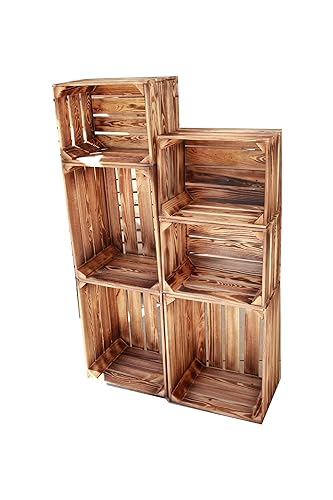 Teramico Vintage Obstkisten Geflammt |Weinkisten & Holzkisten| Ideal für Möbelbau DIY und Dekoration |Tolle Set-Angebote| (6er Set ohne Boden) von Teramico